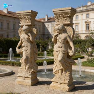 Statues de Dames Romaines en Pierre Carrée, Style Européen Moderne, pour Décoration de Jardin Extérieur, Sculpture de Piliers Creux en Marbre Massif - Product Image 4