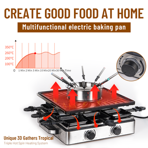 Gril électrique d'intérieur 8 Woks pour <span class=keywords><strong>raclette</strong></span> et <span class=keywords><strong>fondue</strong></span>, plaque antiadhésive détachable, contrôle de la température, sans fumée, pour fêtes à domicile et barbecue - Product Image 4