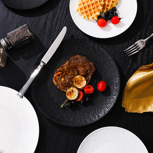 Classic New Design Round Matte Black <b>Melamine</b> Plate Eco-Friendly Plastic Customized <b>Sets</b> Free Sample for Hotels Party Occasions - Product Image 2