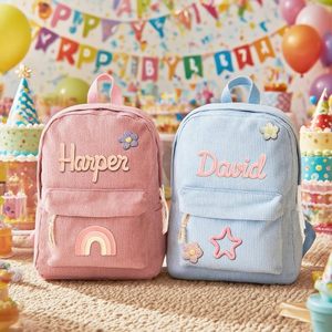 Mochila Infantil Personalizada sin Cierre con Nombre, Bolsa de <span class=keywords><strong>Pana</strong></span> para Niños Pequeños, Regalo de Cumpleaños para Niñas y Niños, Regreso a Clases - Product Image 5