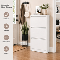 ASSOC Meuble à chaussures métallique ultra-fin 155 mm, 3/4 niveaux, avec étagères basculantes, rangement gain de place, sans assemblage requis, pour entrée