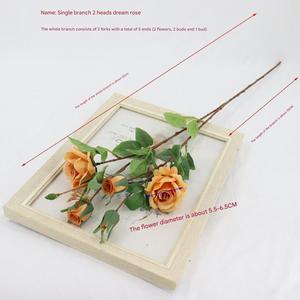 Rosa artificiale ramo singolo 2 forcelle multi-testa di fantasia rosa finta fiore fiori di nozze decorazione morbida per la casa - Product Image 6
