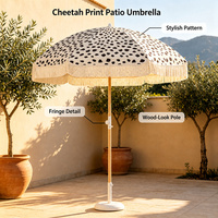 Parasol de plage vintage avec imprimé à franges, 200 cm, 8 baleines, UPF+, coupe-vent, logo personnalisé, mât en aluminium, pour événements, mariages et fêtes, décoration bord de mer