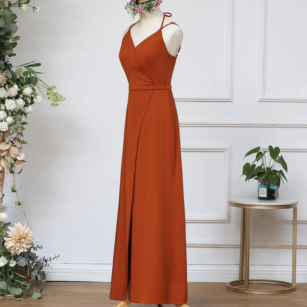 blue dress for baby girl Long Burnt orange Satin Bell Sleeve Bridesmaid Dresses – Lisposa main image 1