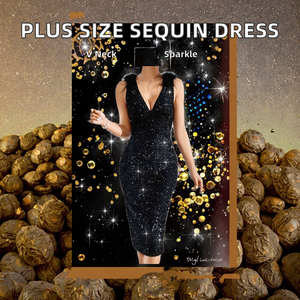 Robe de Soirée Élégante Scintillante pour Femme Grande Taille, Col en V, Longueur Genou, Taille Empire, pour Club, Bal de Promo, OEM - Product Image 2