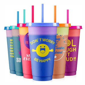 Gobelet magique écologique réutilisable en plastique de 16 oz, changeant de couleur selon <span class=keywords><strong>la</strong></span> température, avec <span class=keywords><strong>paille</strong></span> et couvercle - Product Image 5