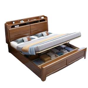 Cama de Madera Maciza Color Nogal de 1.8M con Almacenamiento, Cama Alta con Cajones, Muebles para Recámara Principal - Product Image 4