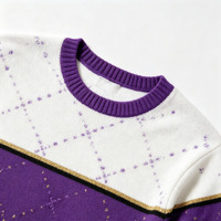 Pull-over en tricot à col rond pour femme, à manches longues, avec dentelle ajourée et rayures, colorblock, OEM