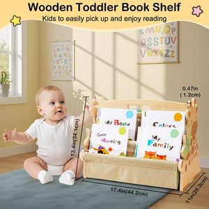 Estantería para Niños - Estantería de Madera de Doble Cara <span class=keywords><strong>con</strong></span> Caja de Almacenamiento de Lona, Apta para Dormitorios y Salas de Estar - Product Image 3