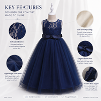 Robe de demoiselle d'honneur en tulle et dentelle bleu marine pour filles, robe de soirée sans manches en satin avec nœud pour enfants, OEM ODM personnalisé, vente en gros