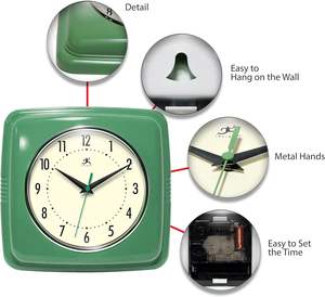 Infinity Instruments Reloj de pared Retro verde de 9 pulgadas Mid Century Modern Square Silent Quartz Sweep Banderas promocionales Banners - Product Image 5