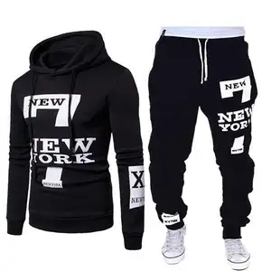 Oem Custom Vrije Tijd Herfst Gym Mode Digitaal Bedrukt Lange Pak Outdoor Sportkleding Trainingspak Mannen Plus Size Hoodie 2 Delige Set