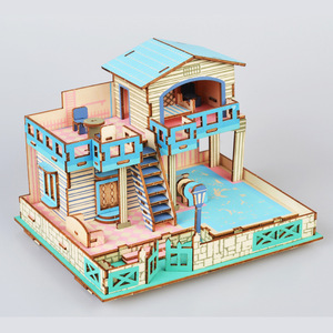 Modèle de construction en bois 3D décoratif, boîte de puzzle à assembler, style dessin animé, chalet, jouet éducatif pour enfants - Product Image 1