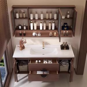 New bathroom cabinet ceramic integrated basin <b>floor</b>-<b>standing</b> new Chinese style retro oak smart - Product Image 6