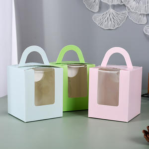 Boîte à Biscuits Boulangerie Logo Impression Personnalisée Biodégradable Clair Rose et <span class=keywords><strong>Nattier</strong></span> Bleu Biscuit Carré Avec Poignée - Product Image 3