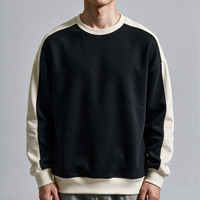 Sweat-shirt personnalisé OEM à blocs de couleur pour homme, col rond, épaules tombantes, patchwork, coupe ample, streetwear décontracté, sweat-shirts vierges
