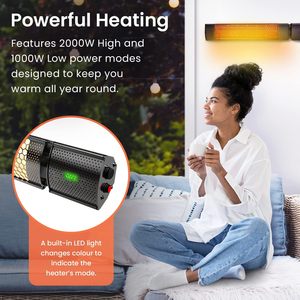 Calentador de Patio Eléctrico Infrarrojo de 2500W para Uso Doméstico en Exteriores, Montaje en Pared o Techo, Control Táctil, Wifi y Control Remoto - Product Image 5