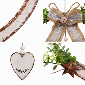 Ghirlanda a Cuore in Legno Bianco Invecchiato, Fiocco in Tela Rustico <span class=keywords><strong>da</strong></span> Appendere, Decorazione per la Casa, Ingrosso OEM, Arte Murale in Legno - Product Image 2