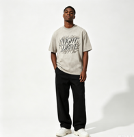 T-shirt oversize à col rond Kornit DTG gris fumé avec imprimé flamme cursive délavé et ourlet brut – Style streetwear