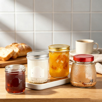 Glazen potjes voor eetbare vogelnestjes, diverse maten, helder geribbeld glas, diverse deksels, huishoudelijk, mini dessert, yoghurt, glazen bewaardoosjes