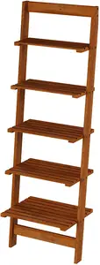 5-Tier Ladder Shelf Modern Tall Wood Leaning Shelf Organizer For Living Room Bathroom Office Bedroom