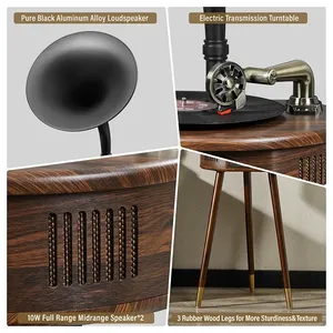 El tocadiscos de vinilo estilo gramófono vintage admite 4.2 y cuenta con función FM. - Product Image 5