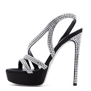 Sandales à plateforme pour femmes avec lanières en strass, talons aiguilles, sexy, ornées de cristaux, à bout ouvert - Product Image 1