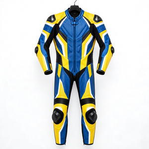 Traje de cuero perforado de una pieza de primera calidad para carreras de pista, equipo de motociclista con protectores rígidos para hombros y rodillas. - Product Image 1