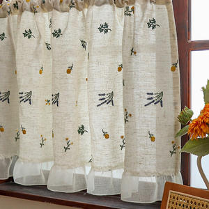 <span class=keywords><strong>Cortinas</strong></span> de Lino DaiRui para Cafetería, <span class=keywords><strong>Cortinas</strong></span> Cortas para Cocina con Bolsillo para Barra, Bordadas con Diseño Floral, Color Beige Trigo, Estilo Minimalista Rústico, Cortina para Estufa - Product Image 2