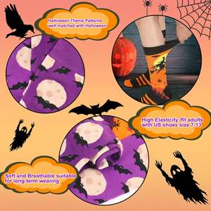 Chaussettes d'Halloween en coton pour enfants, hommes et femmes, motif citrouille et chauve-souris, pour fêtes, mignonnes et amusantes, toutes saisons, accessoires imprimés - Product Image 5