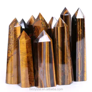 Wholesale Natural Folk Crafts Gold Flash Tiger Eye Stone Crystal Point Tower for Feng Shui