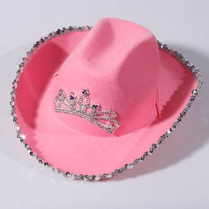 Prêt à expédier en gros rose Cowboy Cowgirl chapeaux diadème feutre Light Up Rodeo <span class=keywords><strong>Princess</strong></span> Hat - Product Image 3
