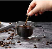 Mug à expresso moderne en verre borosilicate transparent à double paroi de 180 ml avec poignée, résistant à la chaleur, compatible lave-vaisselle, pour café et thé