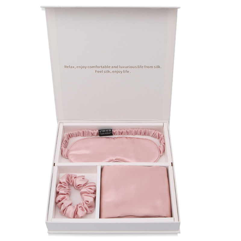 Airline travel sleeping eye mask and scrunchie gift set satin silk mulberry pillowcase eye mask set