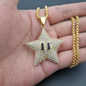 Hiphop Blink White Crystal Gold Plated Necklaces Jewelry Stainless Steel Star Pendant Necklace - Product Image 3