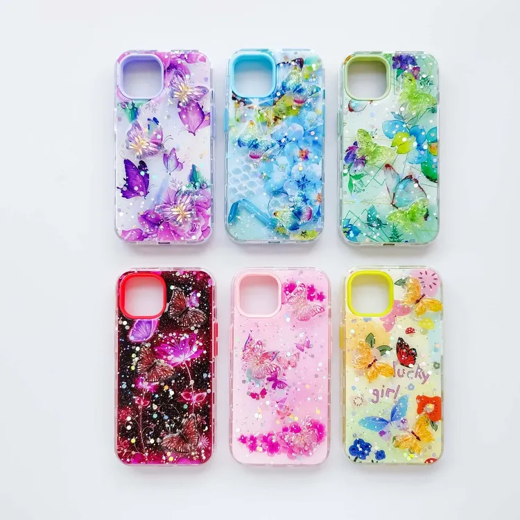 Сплошной цвет три в одном клей + аксессуары живопись + бабочка сотовый телефон чехол для iPhone для Samsung для Xiaomi 2719