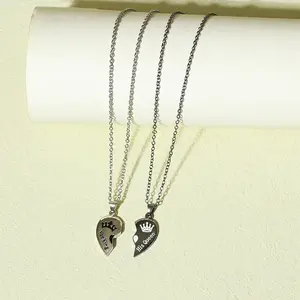 Fashion Black and White Heart Pendants Her King and His Queen Couple Necklace Wholesale For Female Jewelry CL369