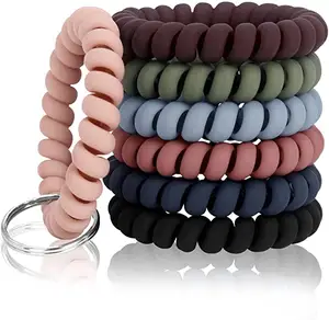 Llavero de muñeca Resorte de plástico Espiral flexible Bobina de muñeca Banda estirable Muñequera Llavero Pulsera Llaveros