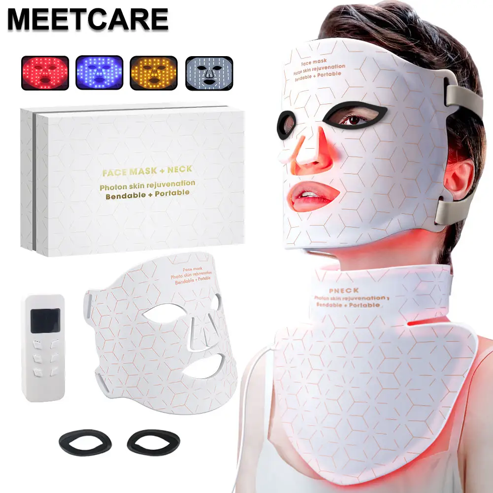 4 Colors LED Face Mask Red Light Therapy for Face Silicone Gel Neck Photo Skin Rejuvenation Facial Mask Anti Acne Bright
