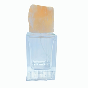 Flacon de parfum carré unique en verre avec bouchon en pierre naturelle d'orange - Product Image 1
