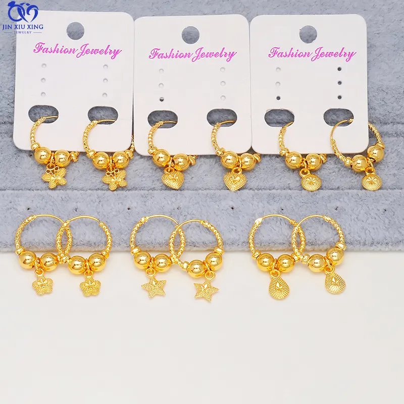 Jxx Sieraden Fabriek Groothandel Mode Ronde Ontwerp Messing 24K Gold Mini Huggie Hoop Drop Charm Earring Voor Vrouwen