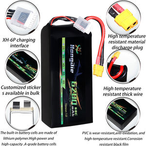 공장 22.2V 6570140 6200mAh 60C 맞춤형 폴리머 리포 드론 배터리 팩 고출력 충전식 - Product Image 4
