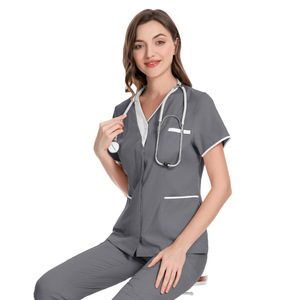 Stampa alla moda Logo personalizzato uniformi comode da donna abiti da ospedale da uomo con top tute da Scrub tinta unita per medici e infermieri - Product Image 6