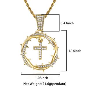 Colgante <span class=keywords><strong>de</strong></span> Joyería para Hombre, Cruz Cristiana <span class=keywords><strong>de</strong></span> Jesucristo con Corona <span class=keywords><strong>de</strong></span> Espinas, Chapado en Oro Hip-Hop, Incrustaciones <span class=keywords><strong>de</strong></span> Circonio en Latón y Cobre - Product Image 5