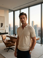 Polo en tricot à col Johnny pour homme avec logo personnalisé, tricot fin côtelé vertical, coton de qualité supérieure, style luxe discret