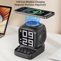 Horloge cube magique double réveil avec bruit blanc haut-parleur BT chargeur sans fil pour la décoration intérieure haut-parleur sans fil horloge de table