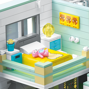 Mainan blok bangunan rumah beruang kecil hangat, Model kreatif plastik anak-anak blok bangunan lanskap jalanan - Product Image 4