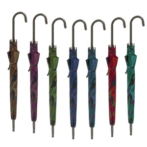 Custom Logo <b>J</b>-Shaped Wooden Handle Double-Duty Reversible Umbrella with Fiberglass Frame Semi-Automatic Opening All-Season Use - Product Image 2