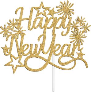 Decorazione per Torta in Carta Glitterata Dorata 'Felice Anno Nuovo' Benvenuto 2025 per Decorazioni di Capodanno/Natale/Feste - Product Image 2