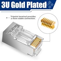 AOGE Lot de 100 connecteurs Ethernet blindés Cat6 RJ45 (STP) mâle/femelle 6A/10A IP68 Contacts plaqués or Prises modulaires 24-26AWG